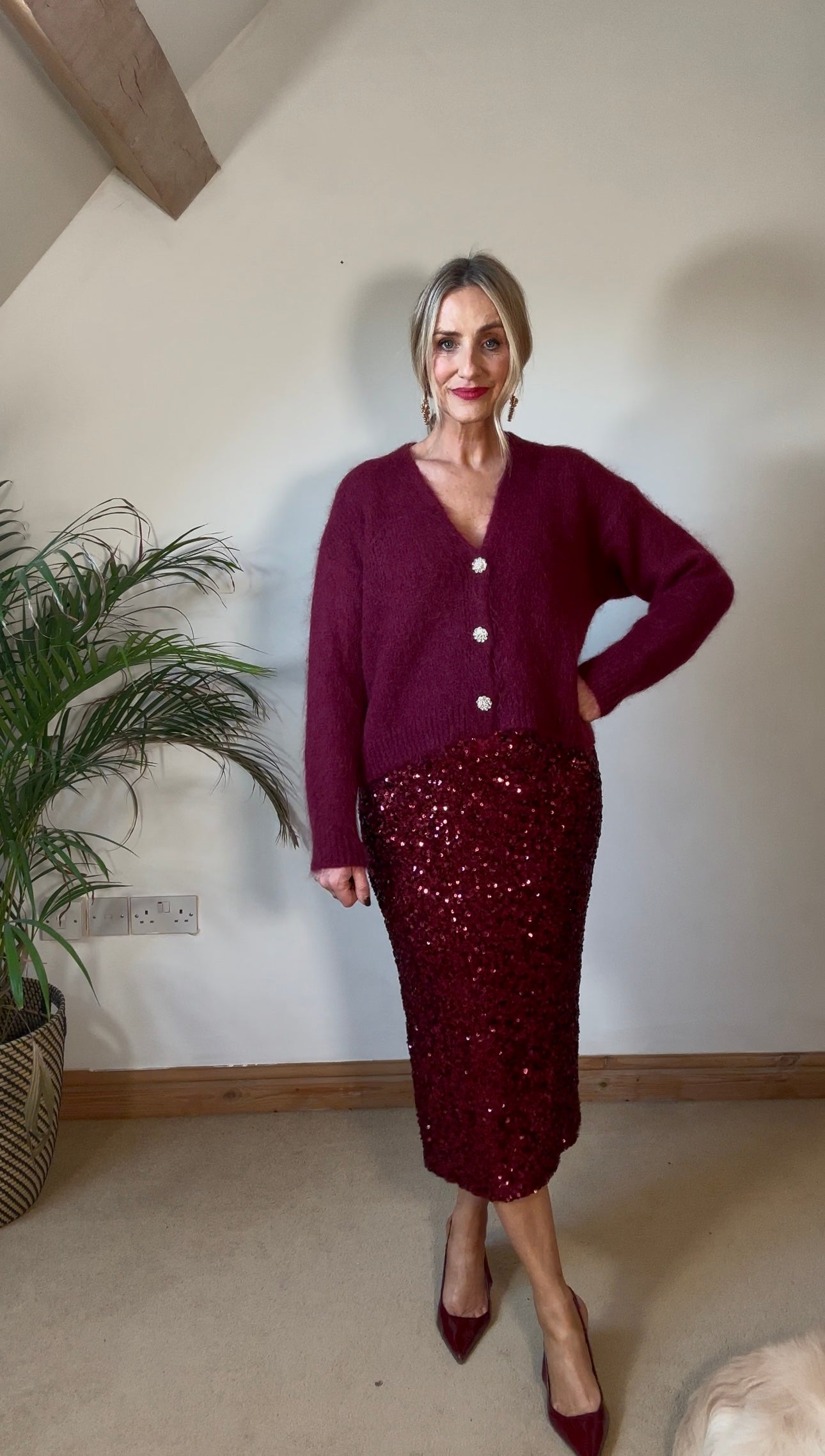 Burgundy Sequin Pencil Skirt