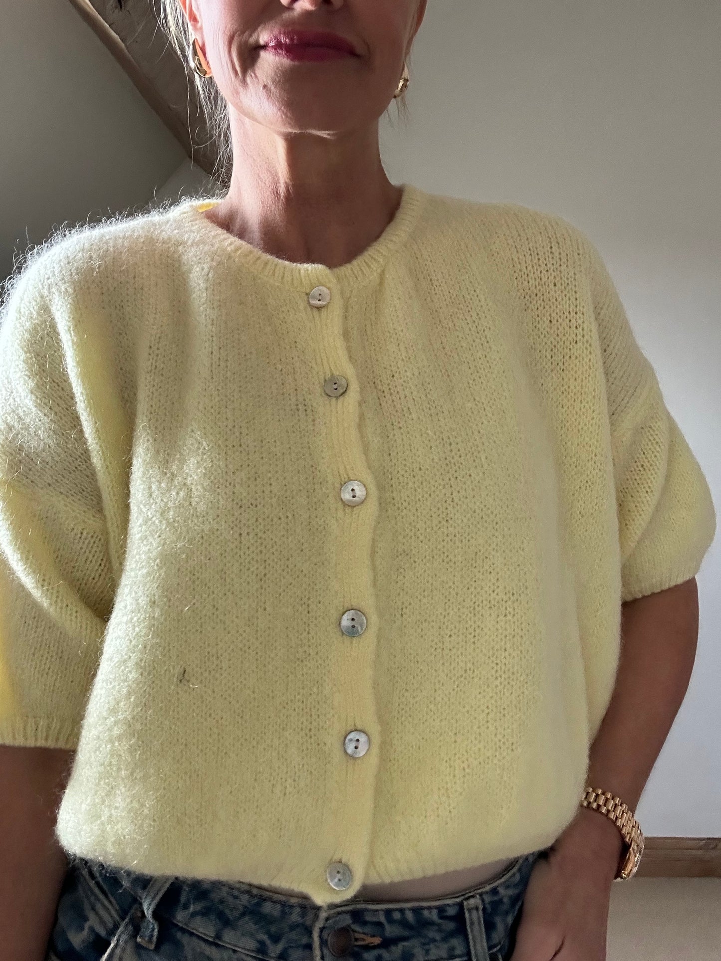 Elbow Length Cropped Mohair Cardigan