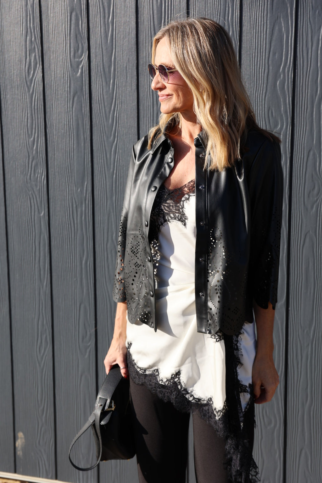 Faux Leather Laser Cut Shirt