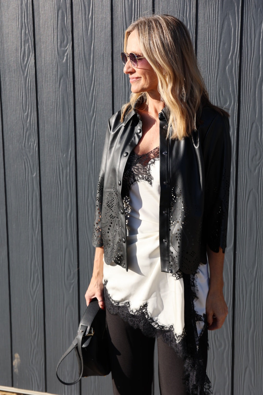 Faux Leather Laser Cut Shirt