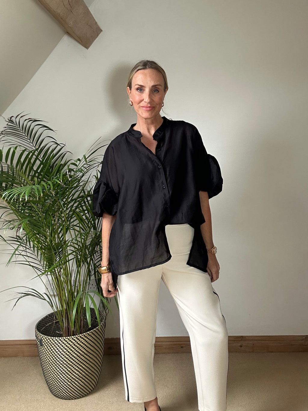 Sheer Puff Sleeve Blouse