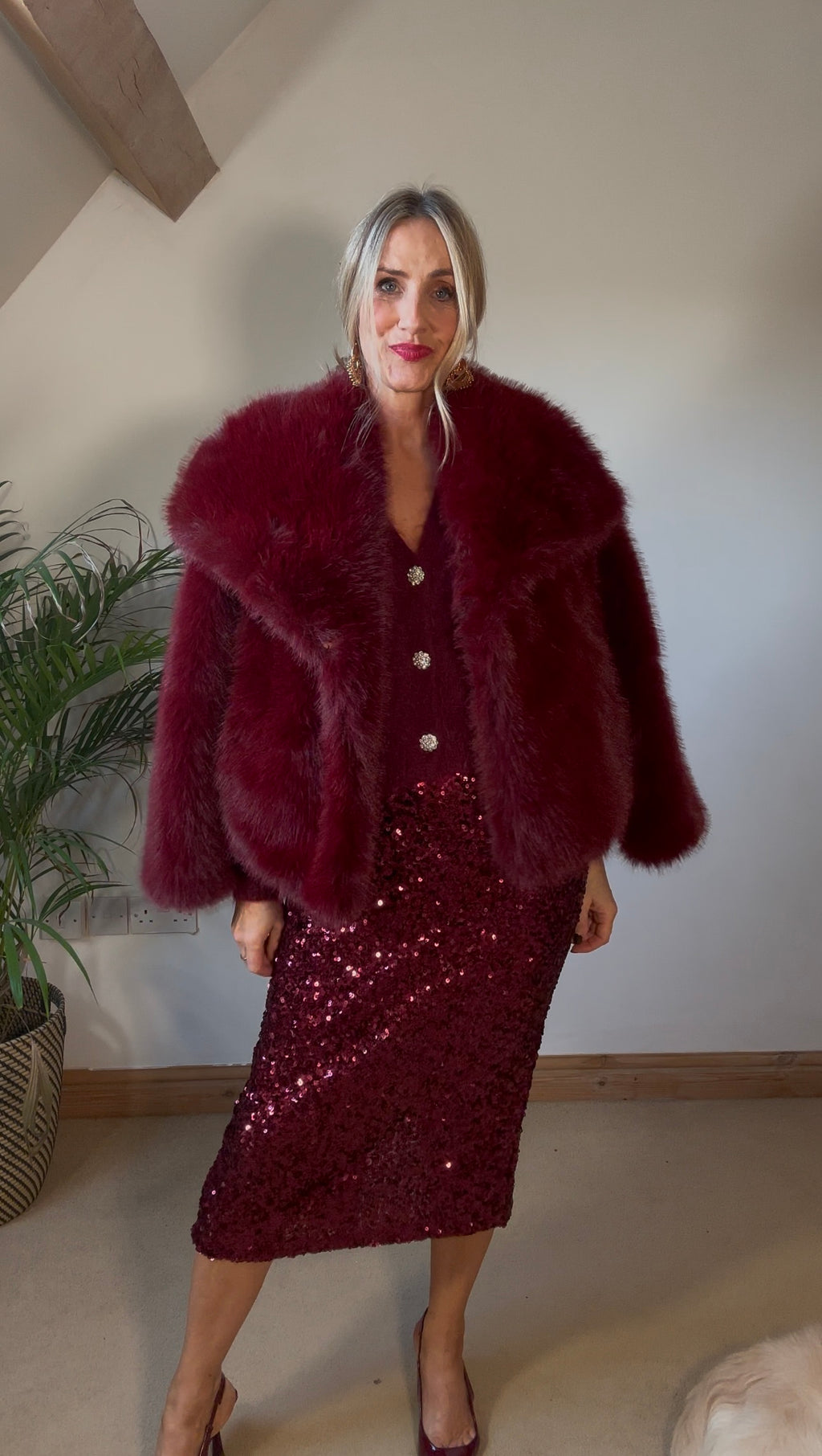 Burgundy Sequin Pencil Skirt