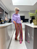 Boho Striped Knitted Pants - Pink Tones