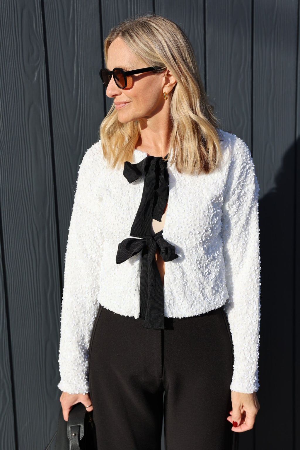 White Sequin Jacket With Bows