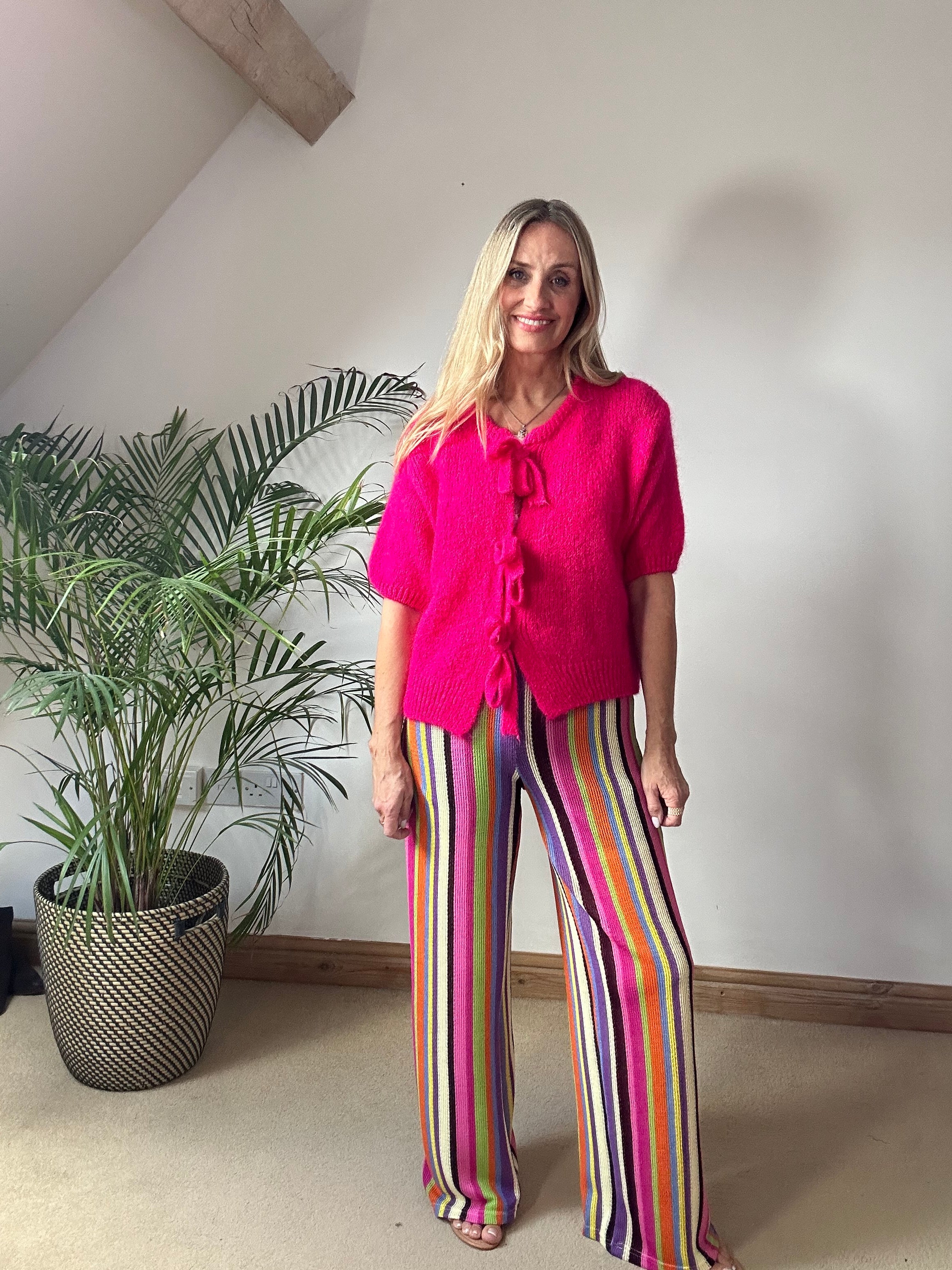 Boho Striped Knitted Pants - Pink Tones