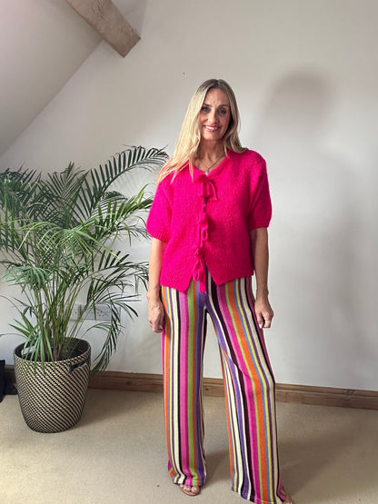 Boho Striped Knitted Pants - Pink Tones