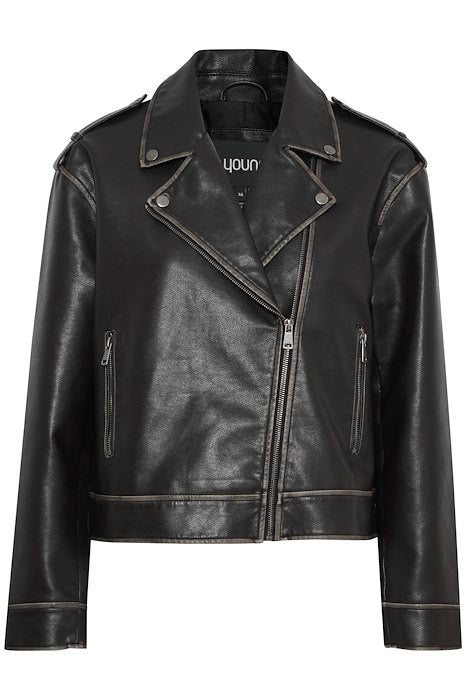Aged  Faux Leather Biker Jacket
