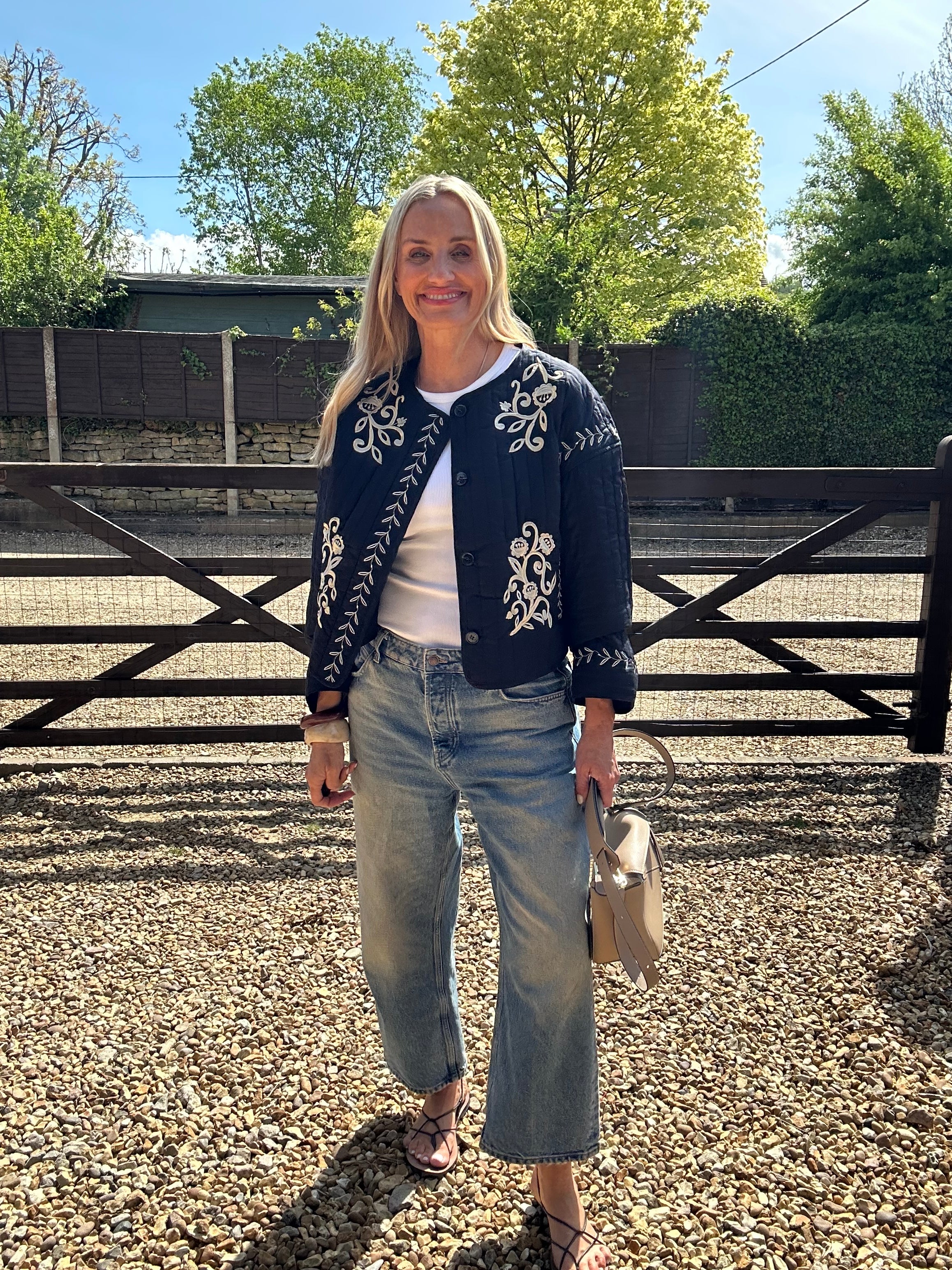 Embroidered  Quilted Black Jacket