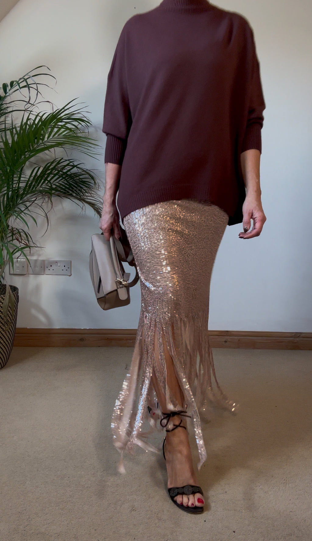 Fringed sequin skirt