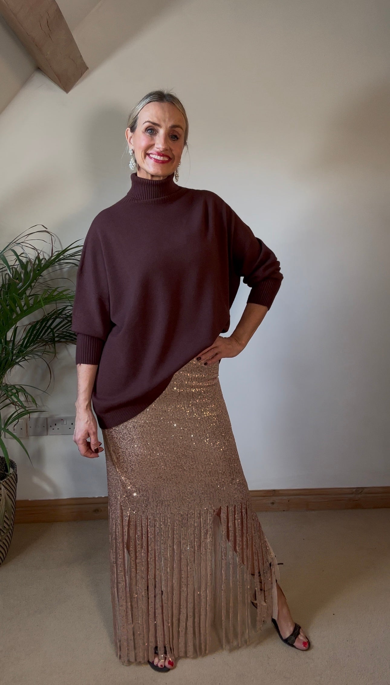 Fringed sequin skirt