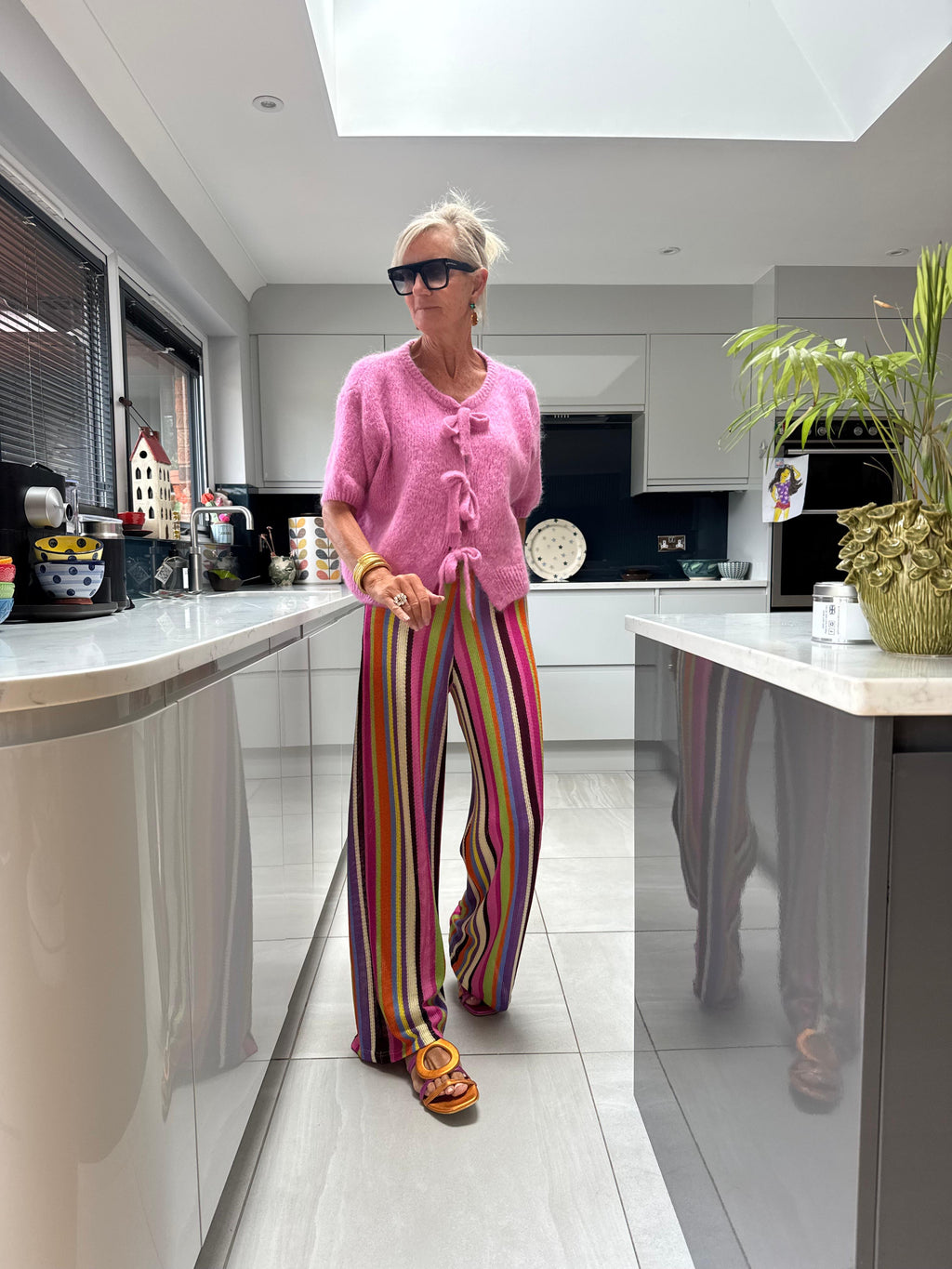 Boho Striped Knitted Pants - Pink Tones