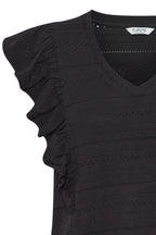 Black Tee With Frill Sleeves