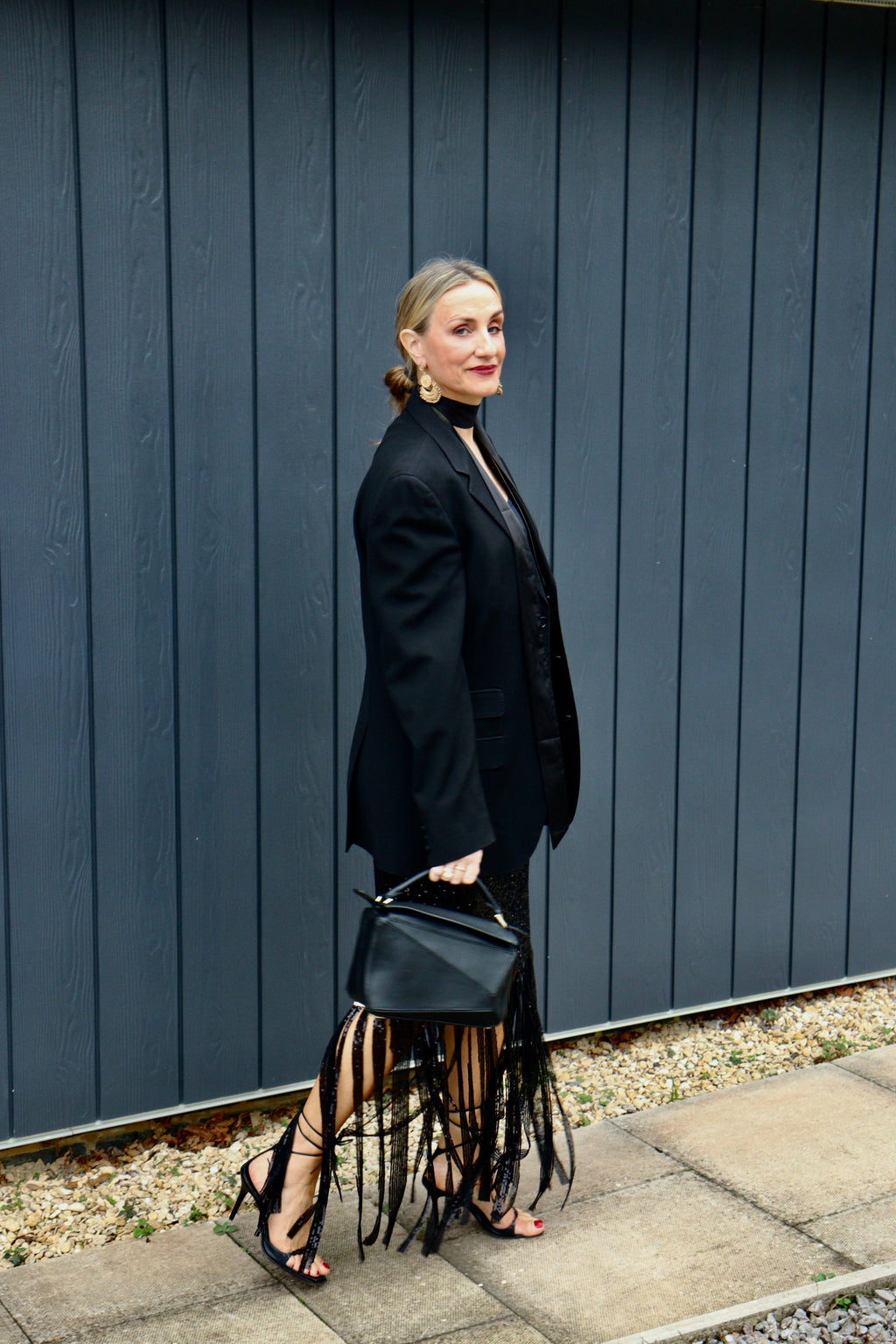 Fringed sequin skirt