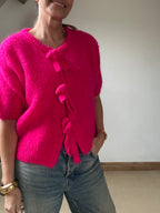 Tie Front Mohair Short Sleeve Cardigan
