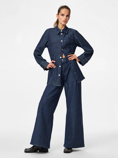 Wide Leg Pinstripe Jeans