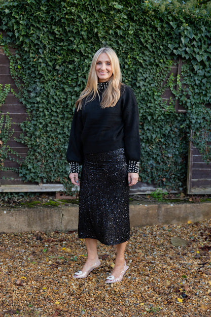 Sequin Pencil Skirt - Black