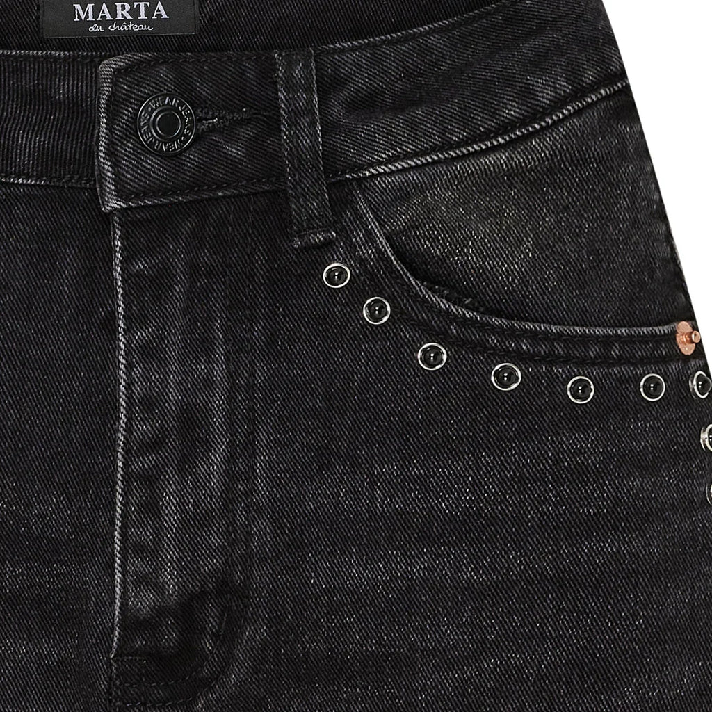 Studded Barrel Jeans - Black Washed