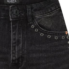 Studded Barrel Jeans - Black Washed