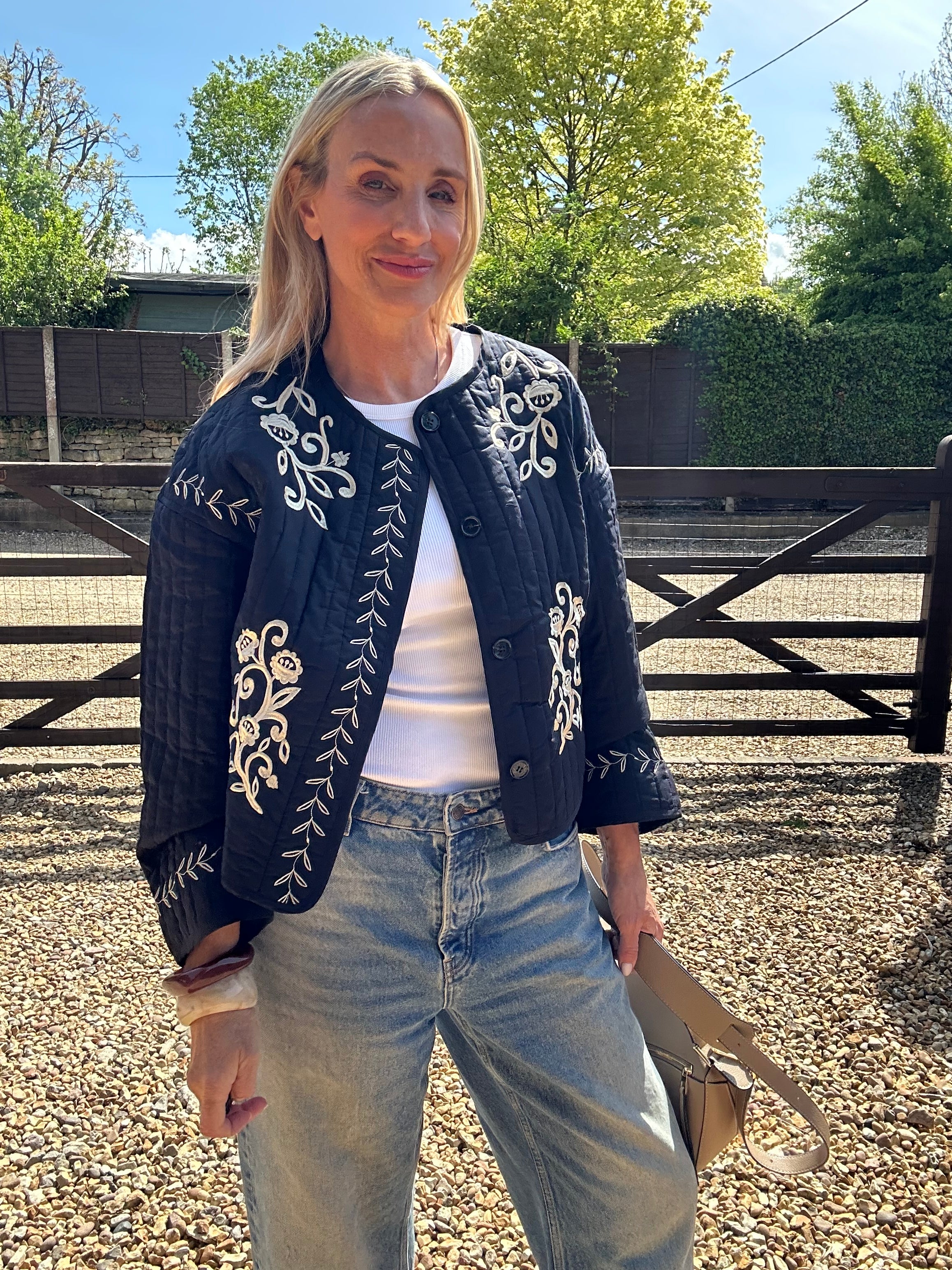 Embroidered  Quilted Black Jacket