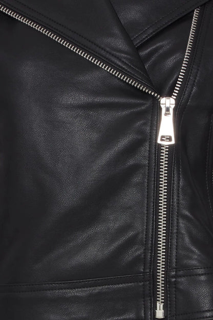 Faux Leather Biker Jacket - Black
