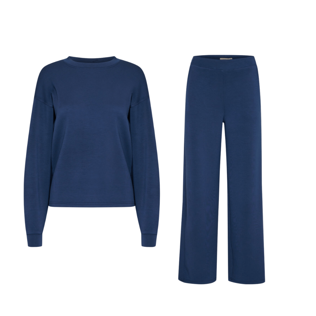 Navy Modal Wide Leg Loungewear Suit