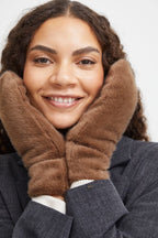 Faux Fur Mittens - Sepia