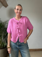 Tie Front Mohair Short Sleeve Cardigan