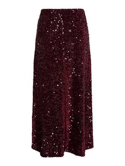 Sequin Maxi Skirt - Wine/ silver/black