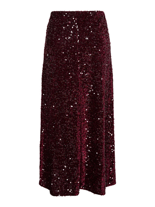 Sequin Maxi Skirt - Wine/ silver/black