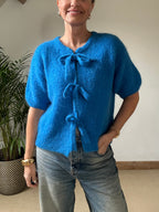 Tie Front Mohair Short Sleeve Cardigan