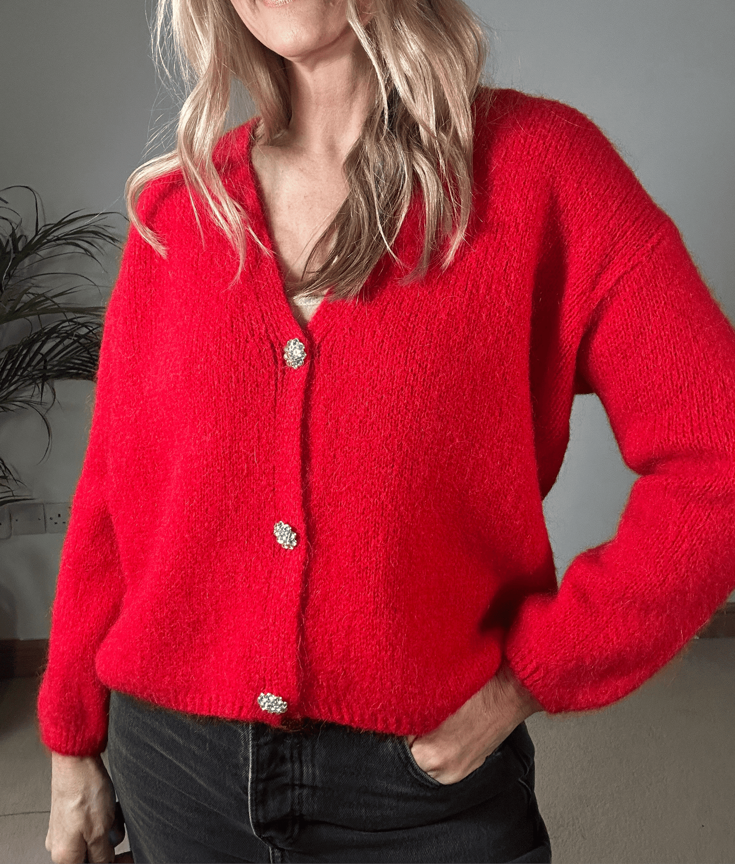 Diamonte Button mohairCardigan