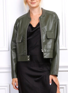 Faux Leather Cropped Bomber
