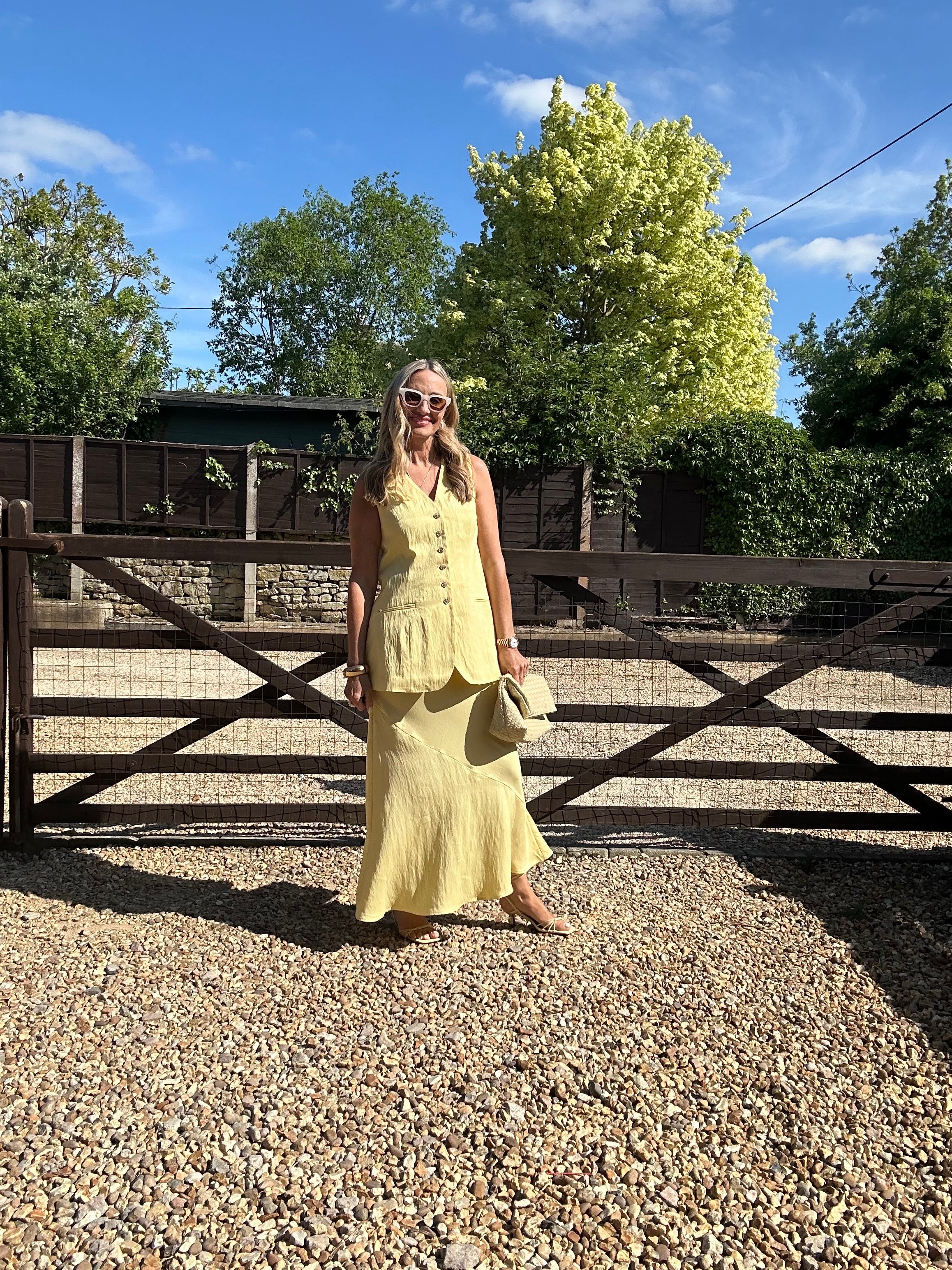 Lemon Longline Waistcoat and Maxi Skirt Co-Ord