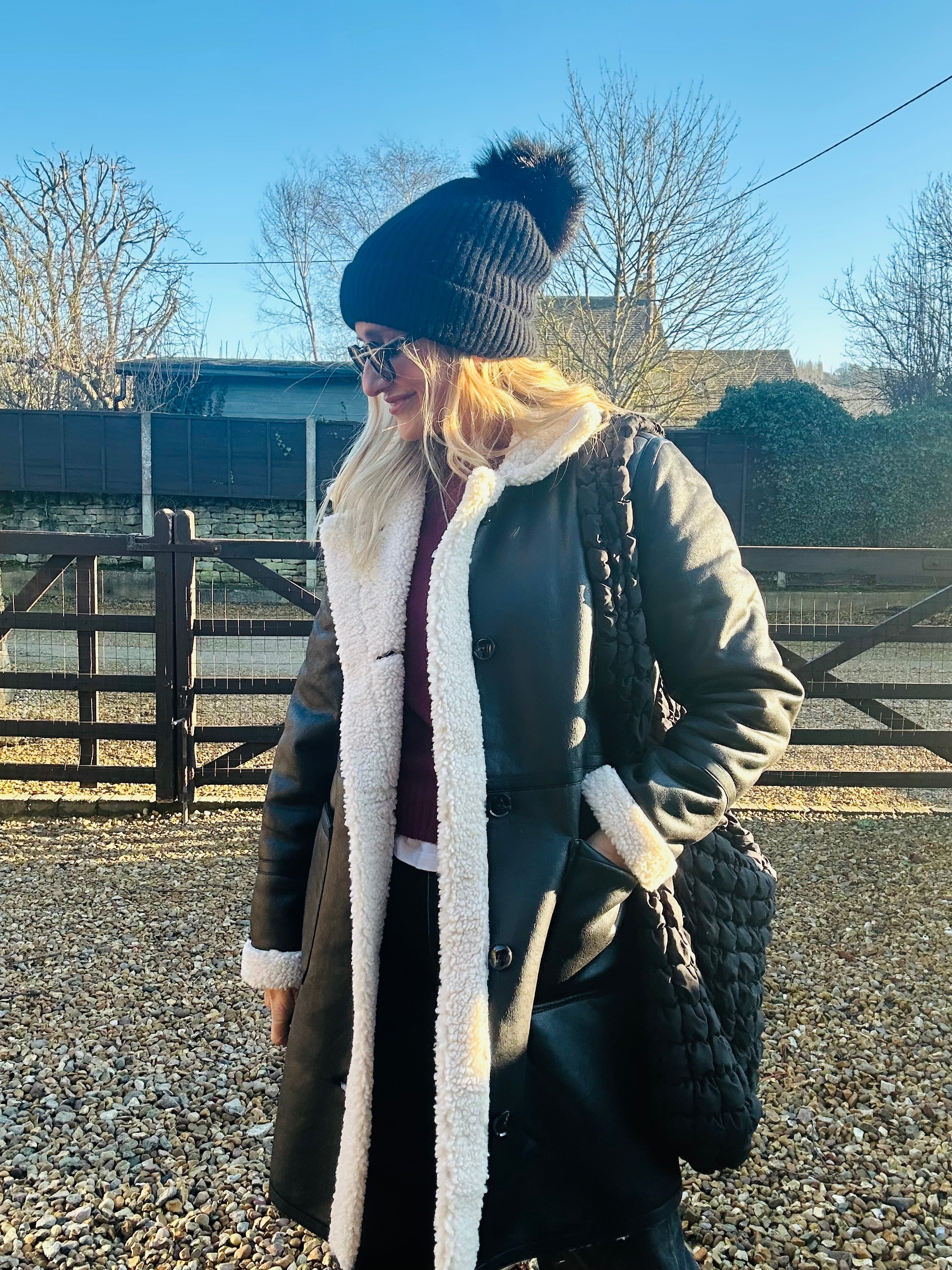 Faux Leather, Shearling Lined Coat