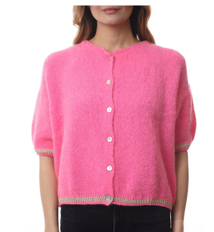 Short Sleeve Mohair Cardigan With Gold Lurex Details