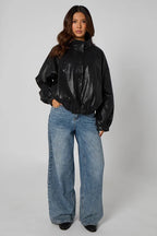 Funnel Neck PU Jacket