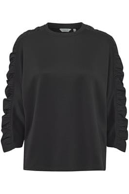 Black top with cotton ruffle sleeve detail