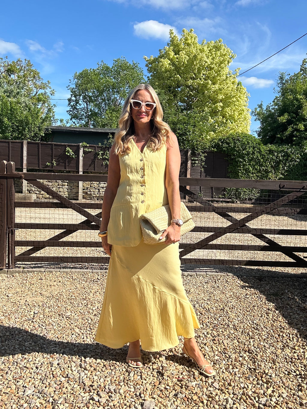 Lemon Longline Waistcoat and Maxi Skirt Co-Ord