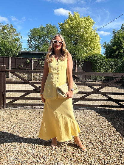 Lemon longline Waistcoat and Maxi Skirt Co-Ord