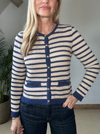 Navy Stripe Cropped Cardigan