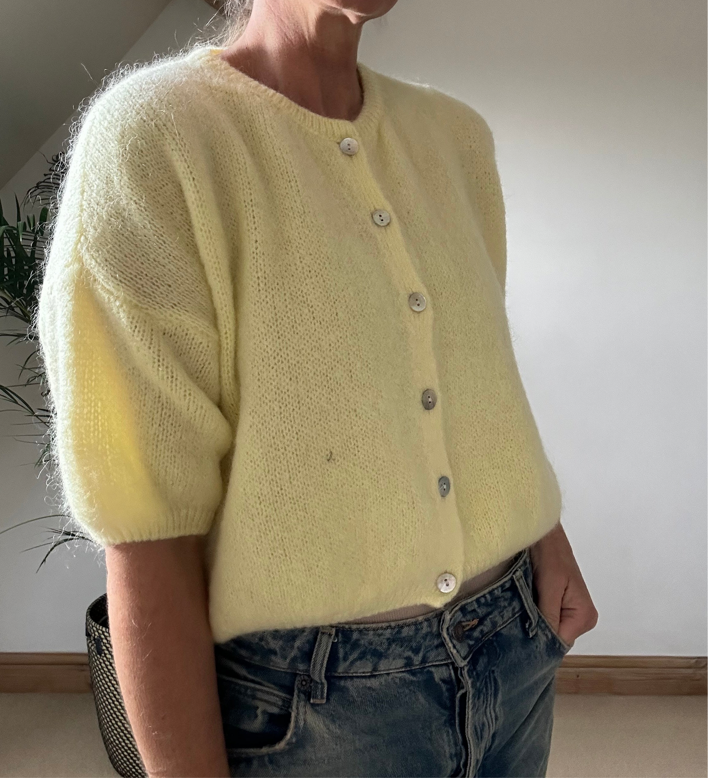 Elbow Length Cropped Mohair Cardigan