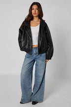 Funnel Neck PU Jacket