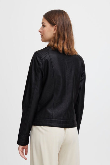 Black Faux Leather Bomber
