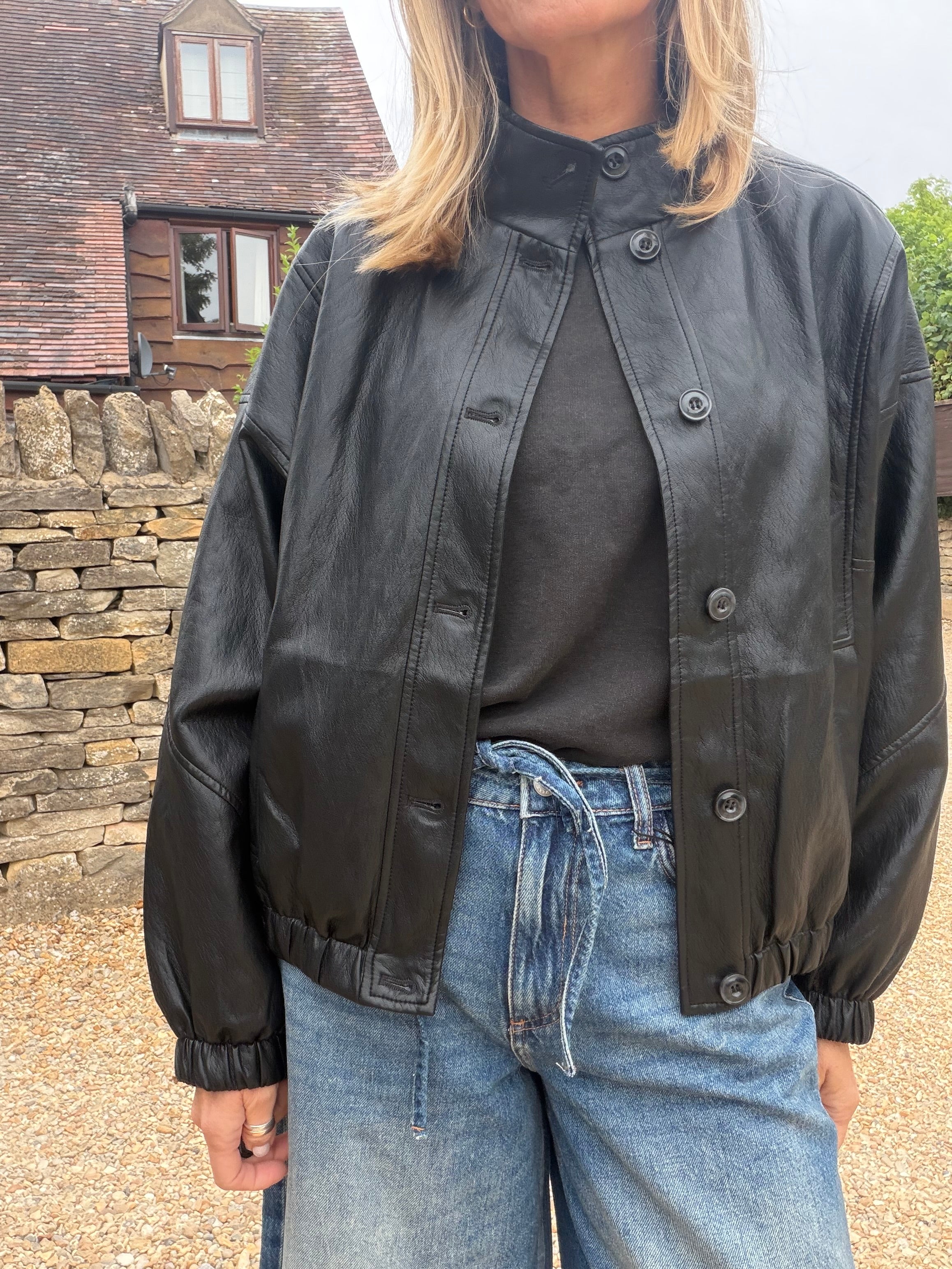 Funnel Neck PU Jacket