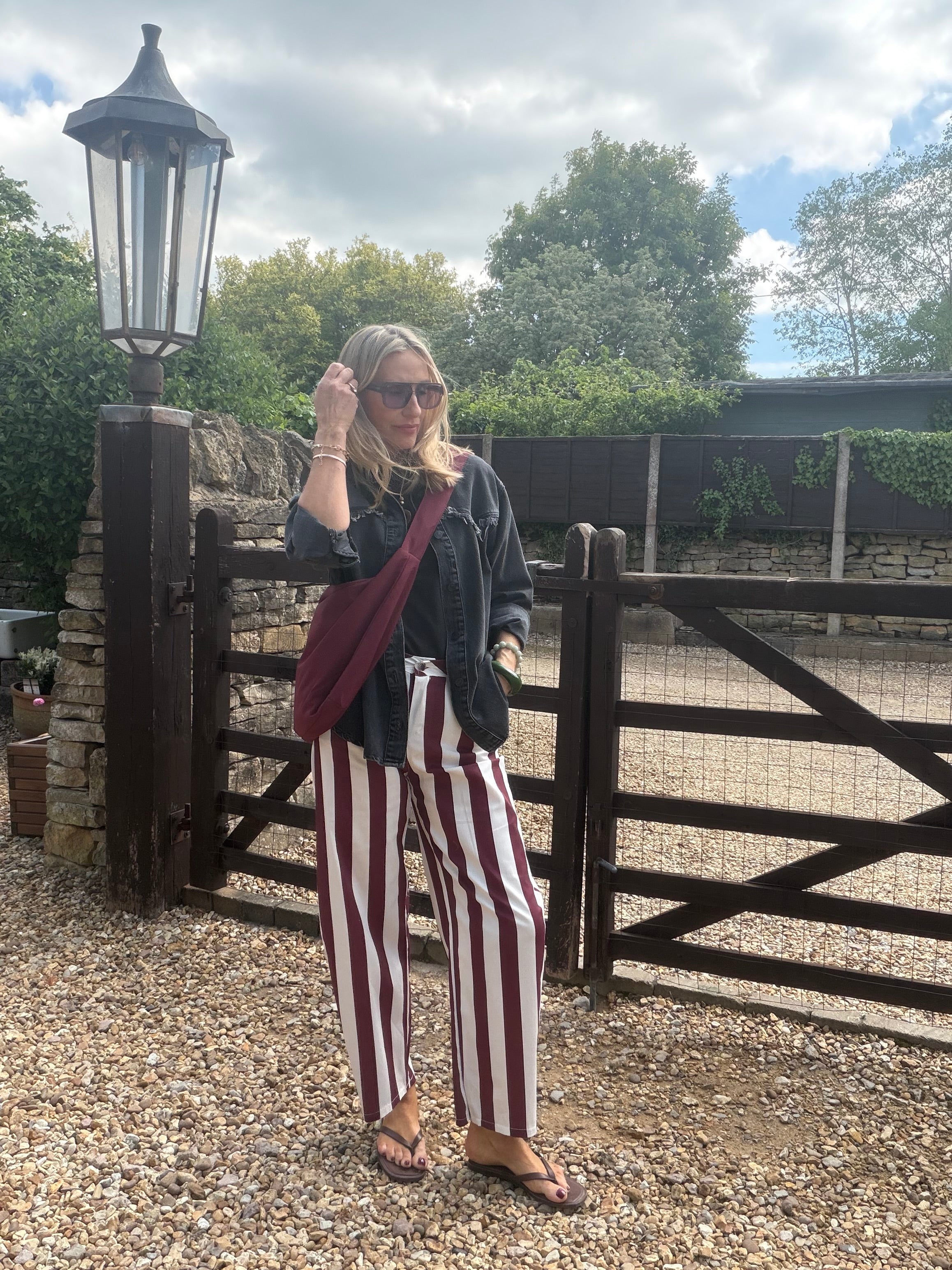 Stripe Barrel Leg Trousers