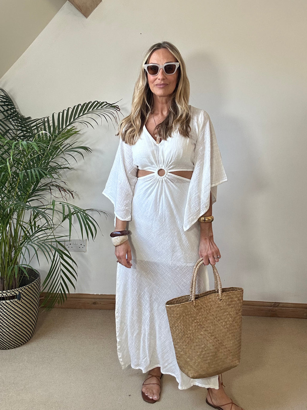 O Ring Maxi Dress with Bell Sleeves