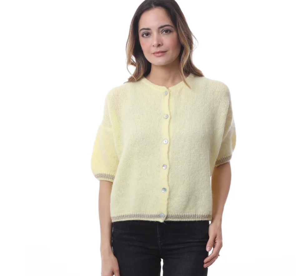Short Sleeve Mohair Cardigan With Gold Lurex Details