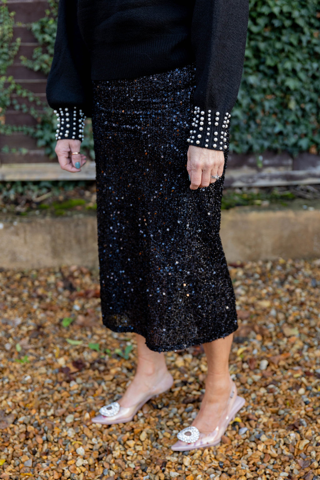 Sequin Pencil Skirt - Black
