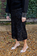 Sequin Pencil Skirt - Black