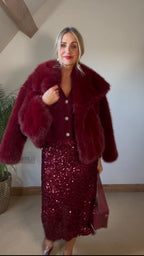 Burgundy Sequin Pencil Skirt